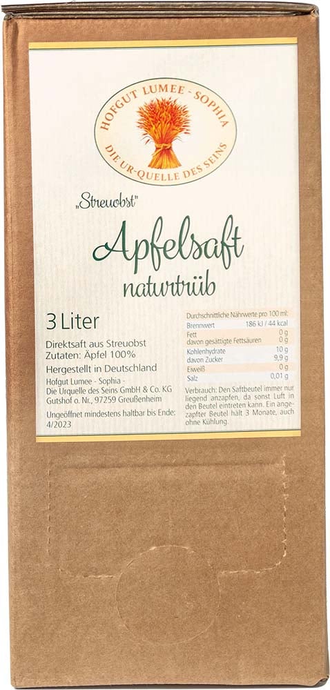 Apfelsaft naturtrüb BiB BIO 3,0 L Apfelsaft naturtrüb BiB BIO 3,0 L