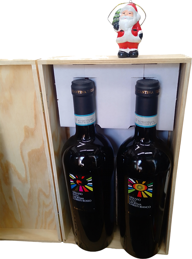 Cassetta in Legno con 2 Bottiglie Vesuvio DOC Lacryma Christi Rosso - Vesuvio Doc Lacryma Christi Bianco Cassetta in Legno con 2 Bottiglie Vesuvio DOC Lacryma Christi Rosso - Vesuvio Doc Lacryma Christi Bianco