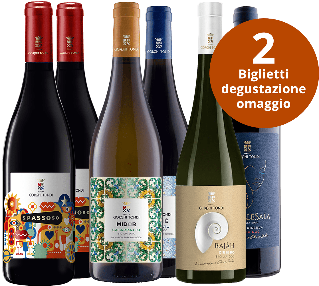 Cantina Gorghi Tondi Kennenlern-Paket Premium + 2 Tickets Kellereibesichtigung Cantina Gorghi Tondi Kennenlern-Paket Premium + 2 Tickets Kellereibesichtigung