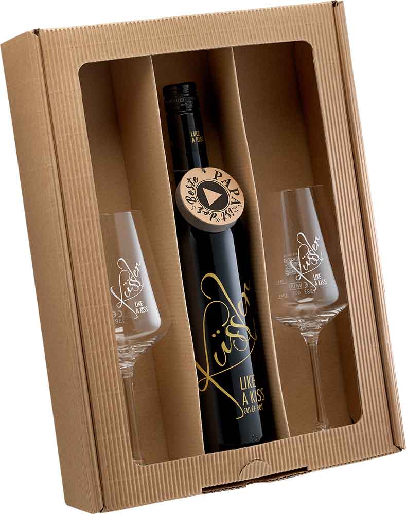 2024 Singender Wein für den besten Papa mit zwei Küssler-Gläsern rosé